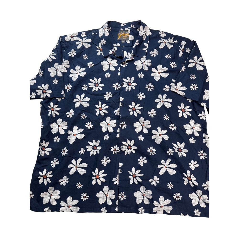 Johnny Bigg Mens 5XL Navy Blue Daisy Floral Print Cotton Button Down Shirt
